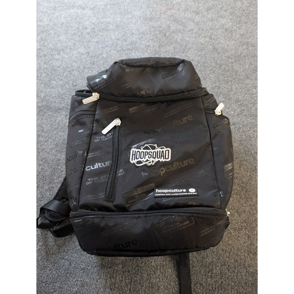 Hoop Culture HOOPSQUAD Basketball Backpack Black Travel Gym Bag Shoes Pocket
